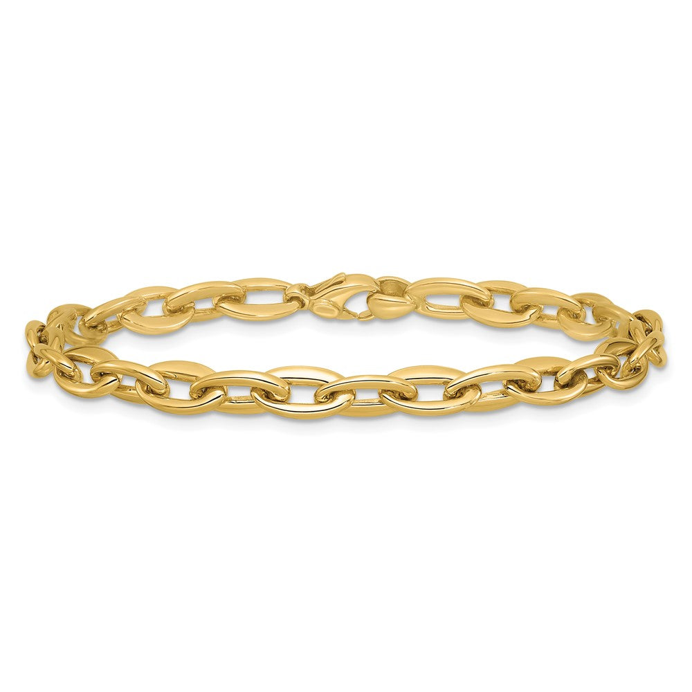 14K Yellow Gold Polished Fancy 5.5mm Oval Link Bracelet