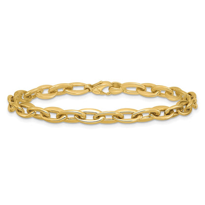 14K Yellow Gold Polished Fancy 5.5mm Oval Link Bracelet