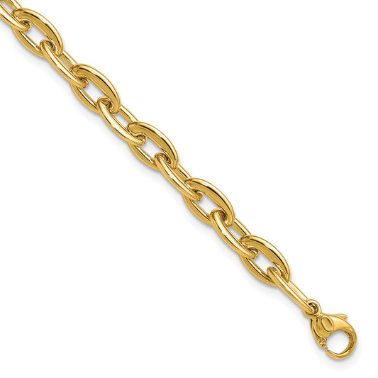 14K Yellow Gold Polished Fancy 5.5mm Oval Link Bracelet