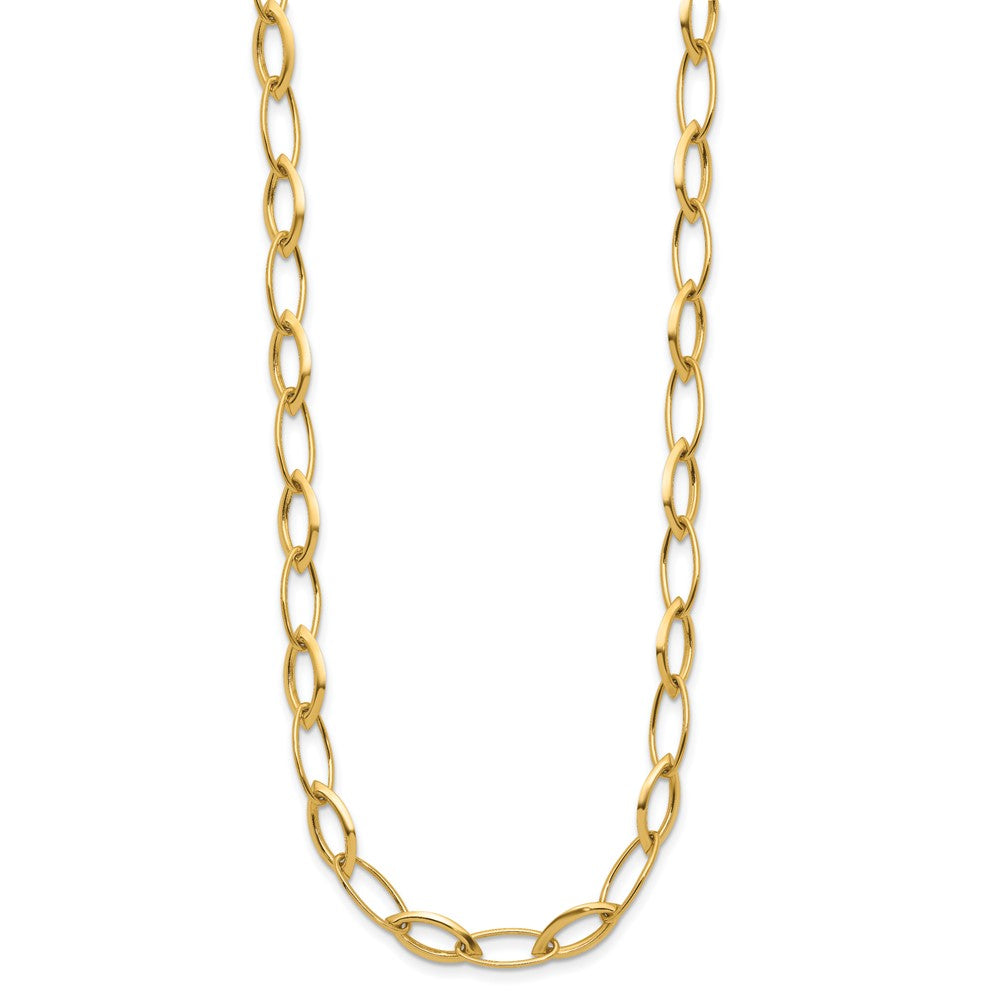 14K Yellow Gold Polished Fancy Oval And Navette Link Necklace