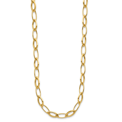 14K Yellow Gold Polished Fancy Oval And Navette Link Necklace