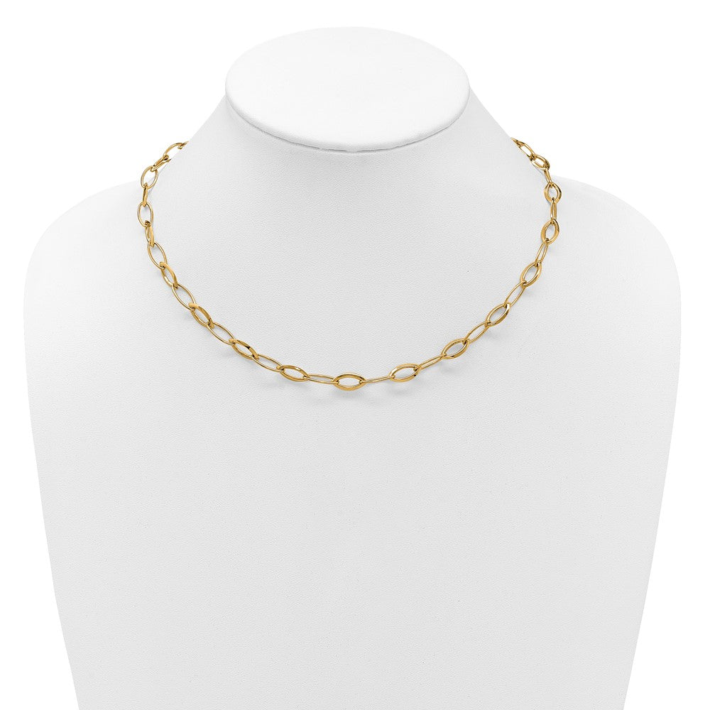 14K Yellow Gold Polished Fancy Oval And Navette Link Necklace