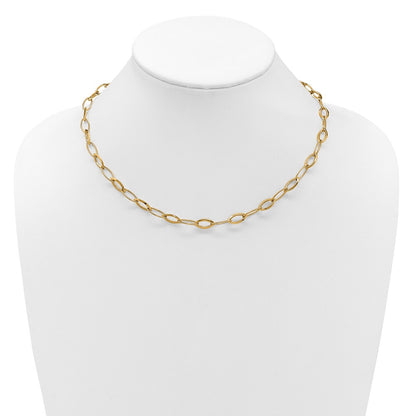 14K Yellow Gold Polished Fancy Oval And Navette Link Necklace