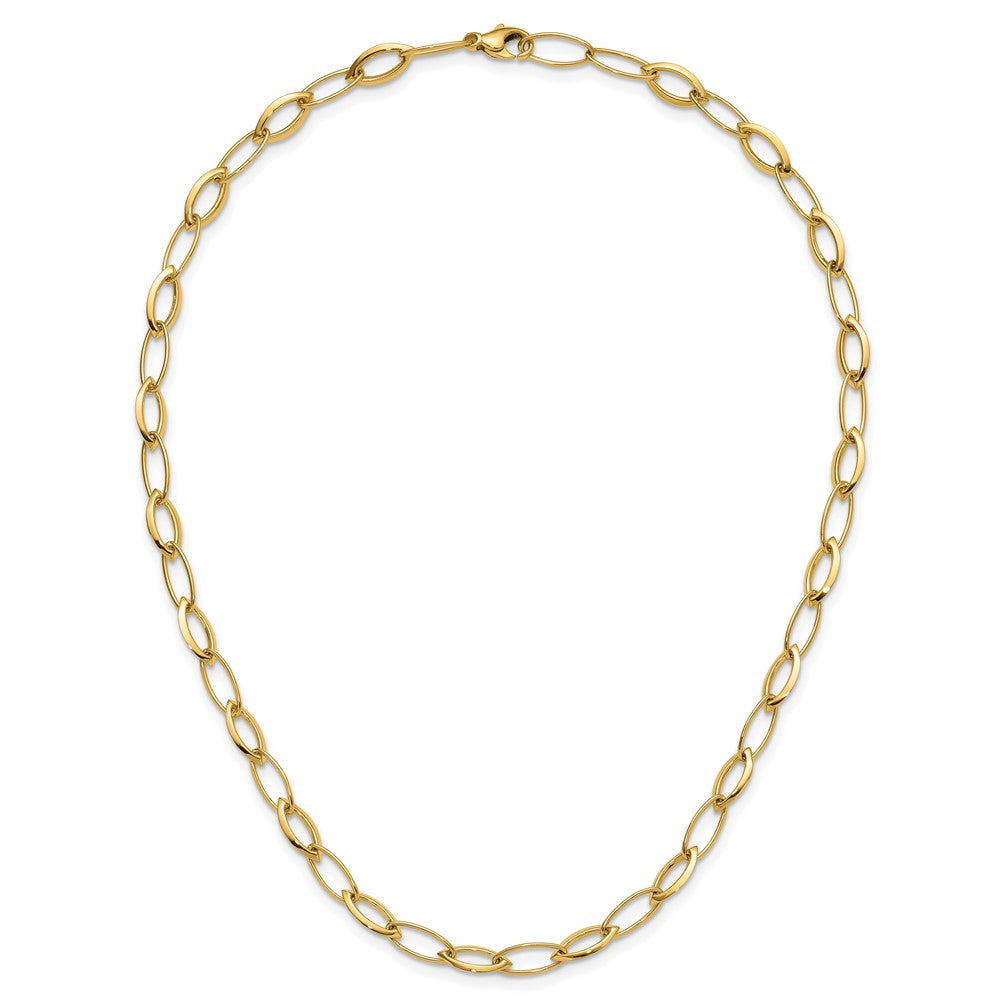 14K Yellow Gold Polished Fancy Oval And Navette Link Necklace