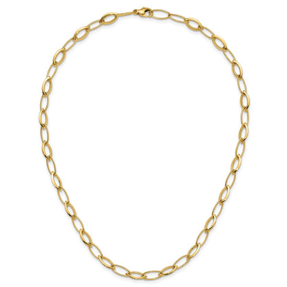 14K Yellow Gold Polished Fancy Oval And Navette Link Necklace
