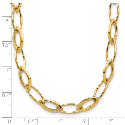 14K Yellow Gold Polished Fancy Oval And Navette Link Necklace