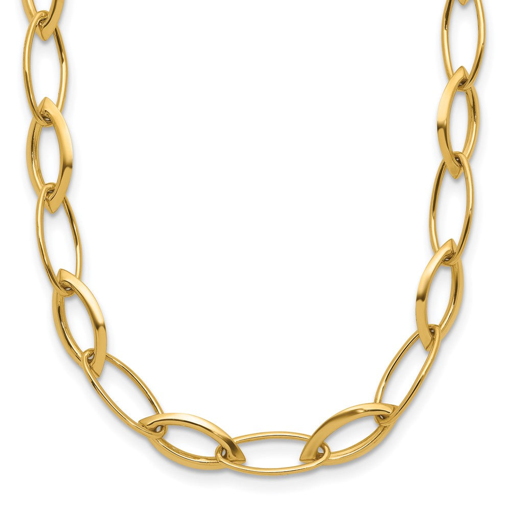 14K Yellow Gold Polished Fancy Oval And Navette Link Necklace