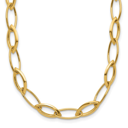 14K Yellow Gold Polished Fancy Oval And Navette Link Necklace