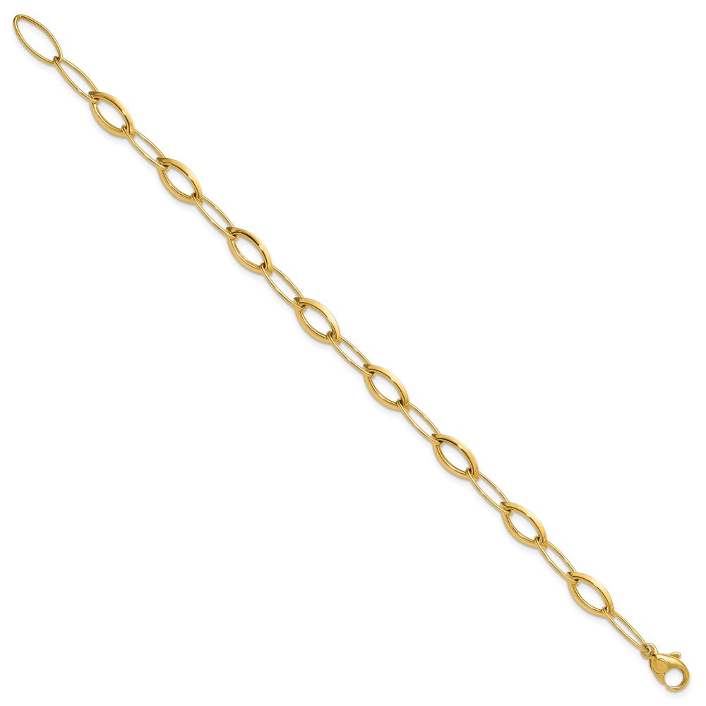 14K Yellow Gold Polished Fancy Oval And Navette Link Bracelet