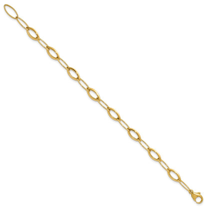 14K Yellow Gold Polished Fancy Oval And Navette Link Bracelet