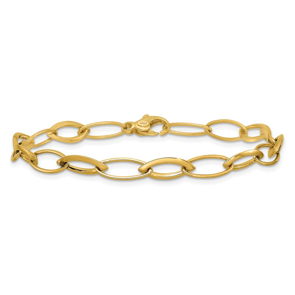14K Yellow Gold Polished Fancy Oval And Navette Link Bracelet