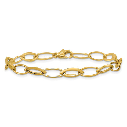 14K Yellow Gold Polished Fancy Oval And Navette Link Bracelet