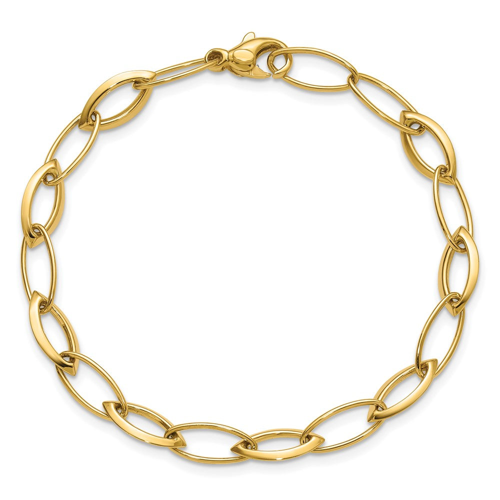 14K Yellow Gold Polished Fancy Oval And Navette Link Bracelet