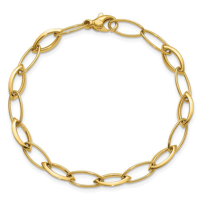 14K Yellow Gold Polished Fancy Oval And Navette Link Bracelet