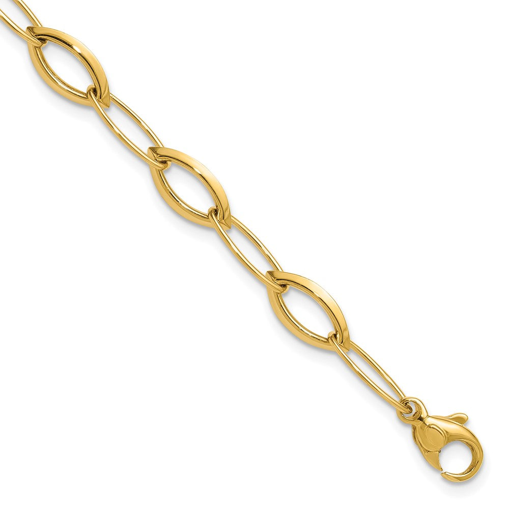 14K Yellow Gold Polished Fancy Oval And Navette Link Bracelet