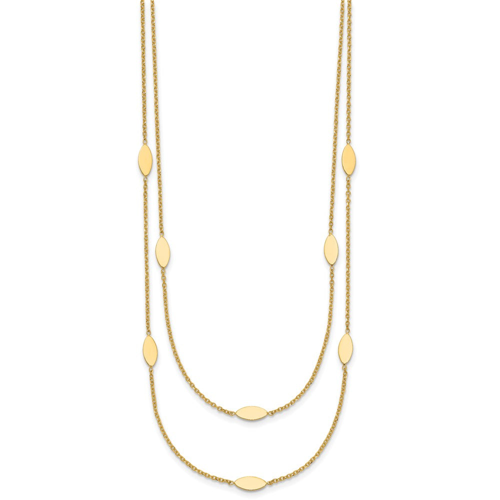 14K Yellow Gold Polished Fancy 2 Strand Navette W/ 2In Ext. Necklace