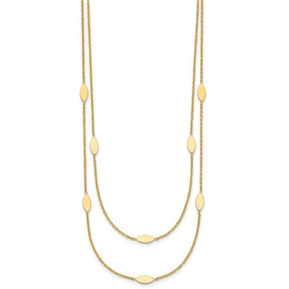 14K Yellow Gold Polished Fancy 2 Strand Navette W/ 2In Ext. Necklace