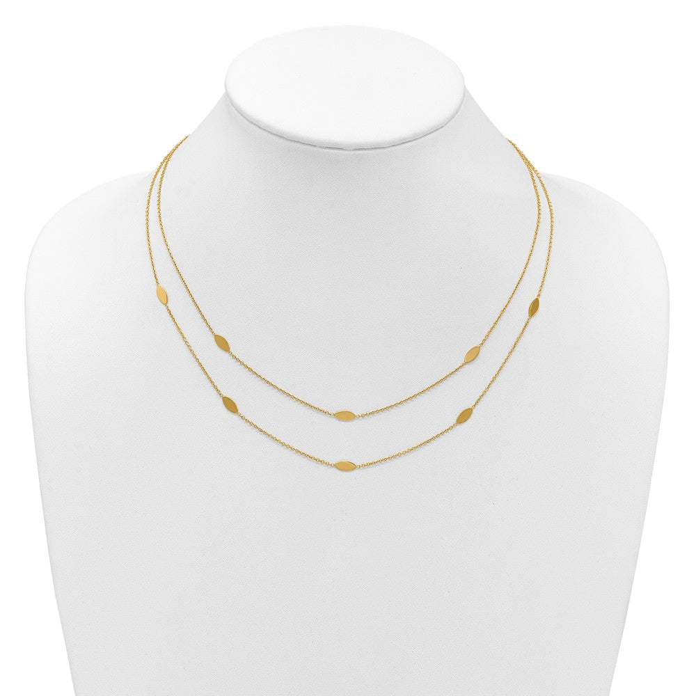 14K Yellow Gold Polished Fancy 2 Strand Navette W/ 2In Ext. Necklace