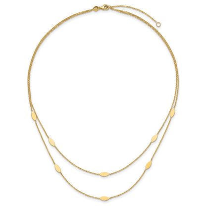 14K Yellow Gold Polished Fancy 2 Strand Navette W/ 2In Ext. Necklace