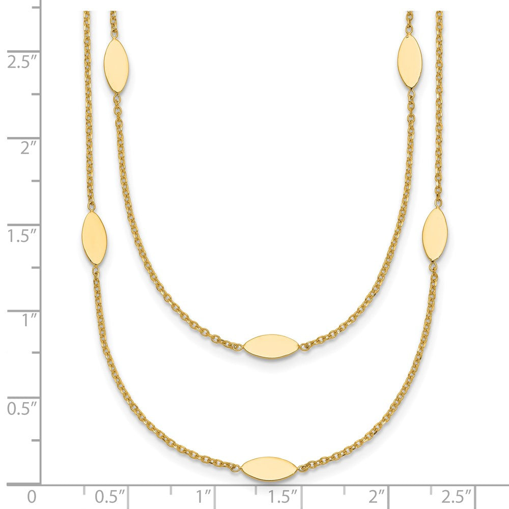 14K Yellow Gold Polished Fancy 2 Strand Navette W/ 2In Ext. Necklace
