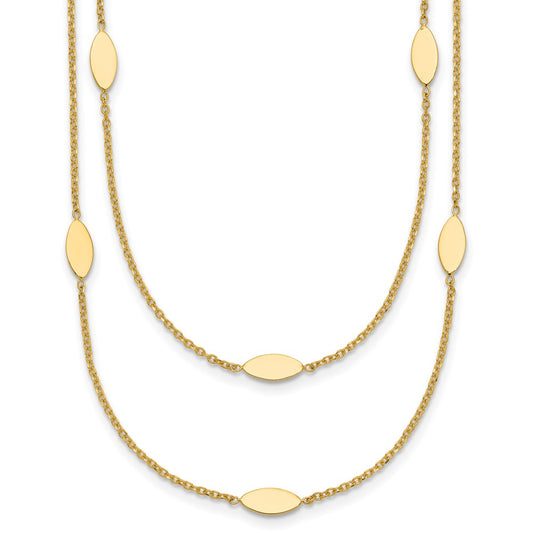 14K Yellow Gold Polished Fancy 2 Strand Navette W/ 2In Ext. Necklace