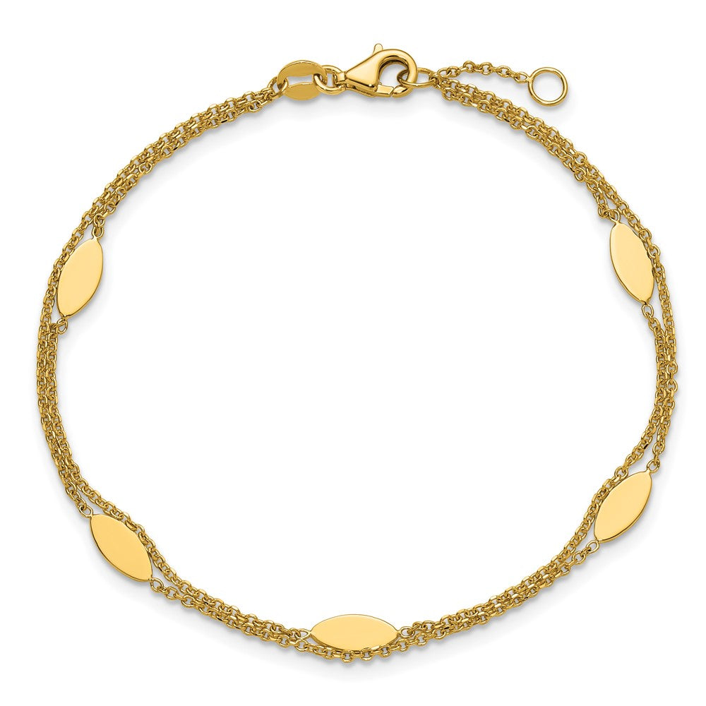 14K Yellow Gold Polished Fancy 2 Strand Navette W/ .5In Ext. Bracelet