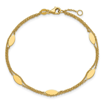 14K Yellow Gold Polished Fancy 2 Strand Navette W/ .5In Ext. Bracelet