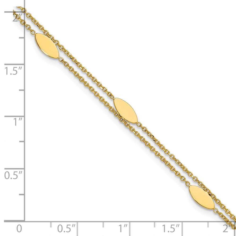 14K Yellow Gold Polished Fancy 2 Strand Navette W/ .5In Ext. Bracelet