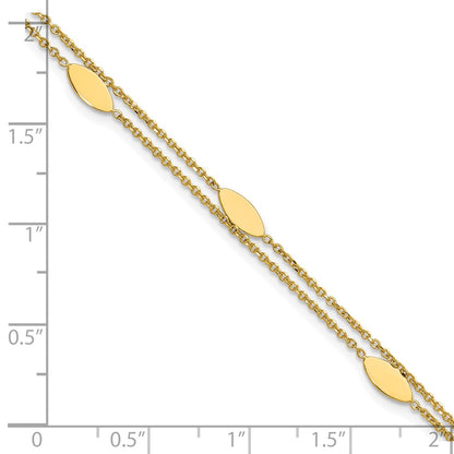 14K Yellow Gold Polished Fancy 2 Strand Navette W/ .5In Ext. Bracelet