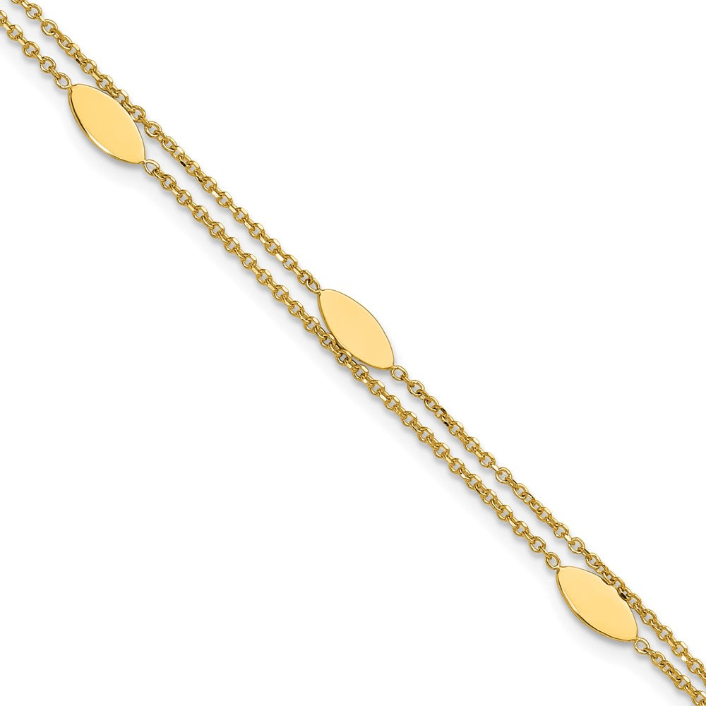14K Yellow Gold Polished Fancy 2 Strand Navette W/ .5In Ext. Bracelet