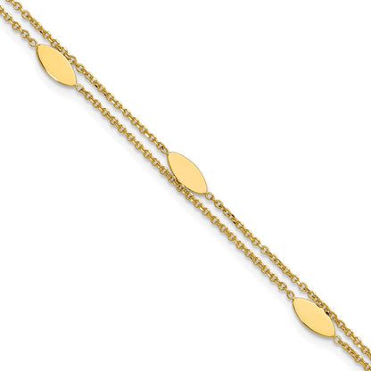 14K Yellow Gold Polished Fancy 2 Strand Navette W/ .5In Ext. Bracelet