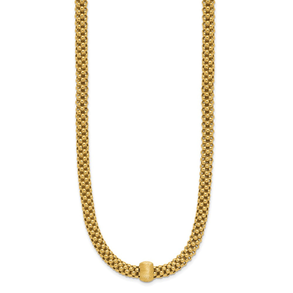 14K Yellow Gold Polished And Brushed Bead Popcorn Mesh Necklace