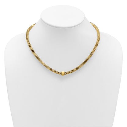 14K Yellow Gold Polished And Brushed Bead Popcorn Mesh Necklace