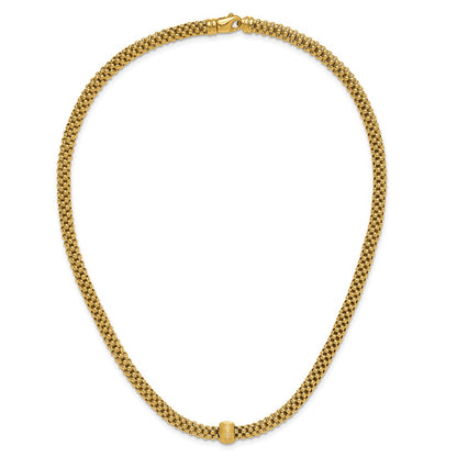14K Yellow Gold Polished And Brushed Bead Popcorn Mesh Necklace