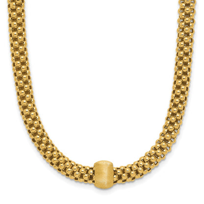 14K Yellow Gold Polished And Brushed Bead Popcorn Mesh Necklace