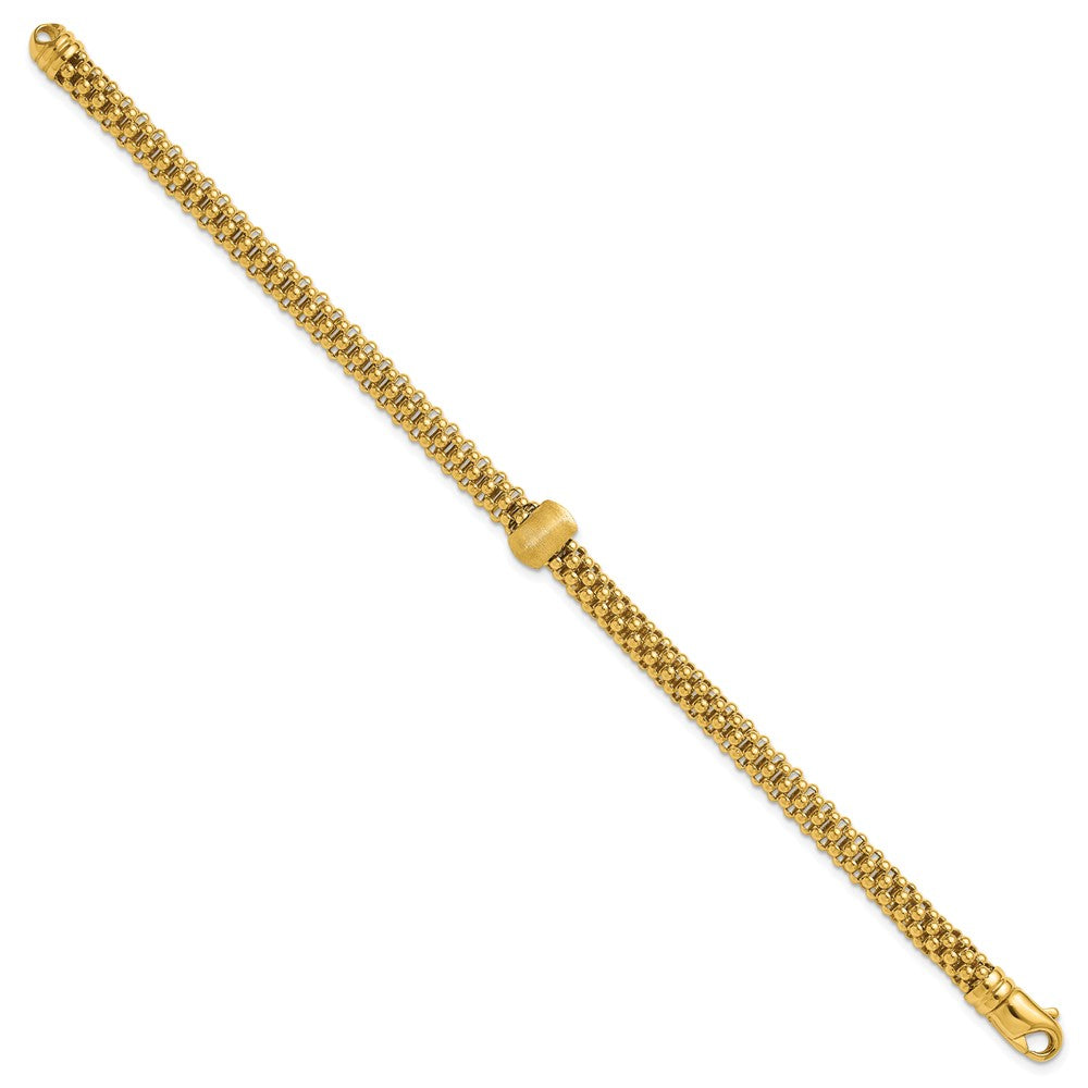 14K Yellow Gold Polished And Brushed Bead Popcorn Mesh Bracelet