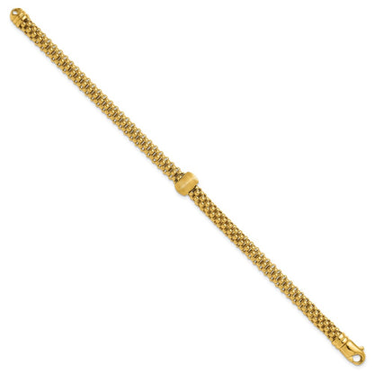 14K Yellow Gold Polished And Brushed Bead Popcorn Mesh Bracelet