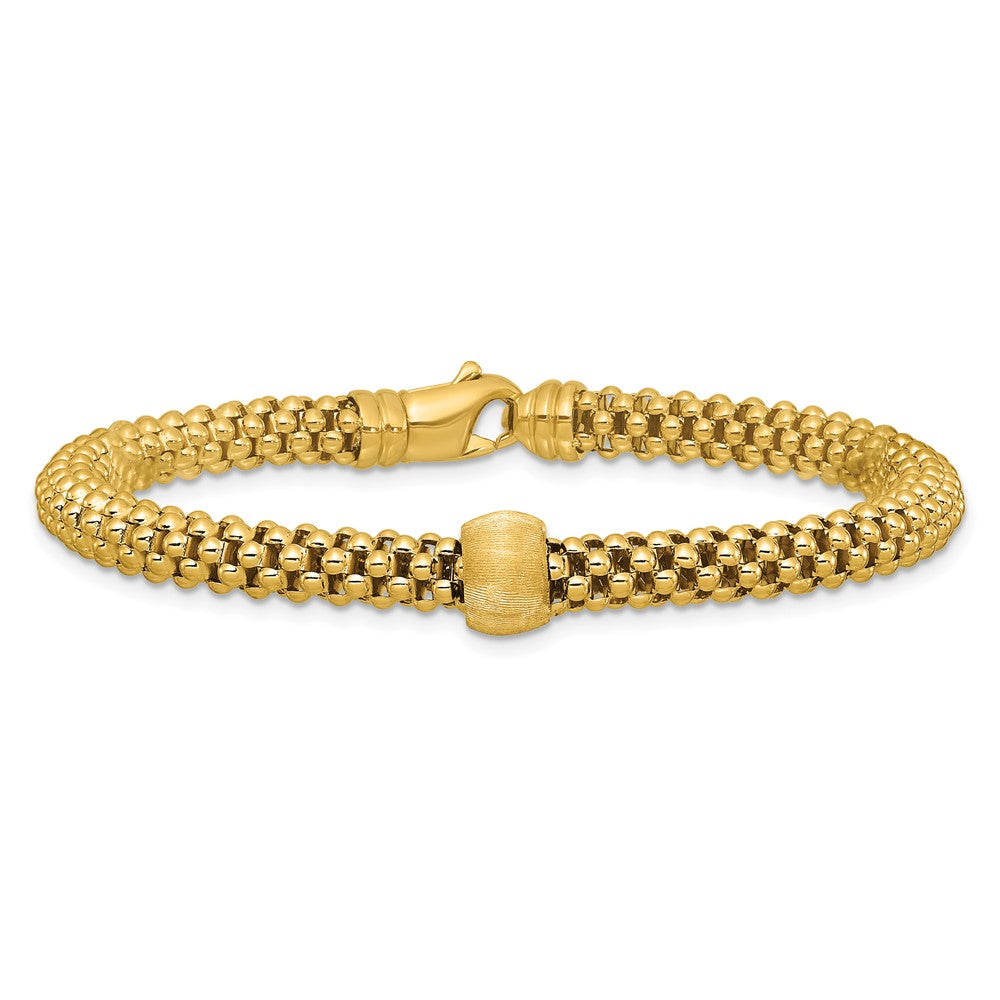 14K Yellow Gold Polished And Brushed Bead Popcorn Mesh Bracelet