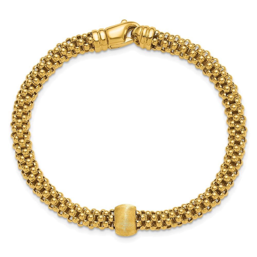 14K Yellow Gold Polished And Brushed Bead Popcorn Mesh Bracelet