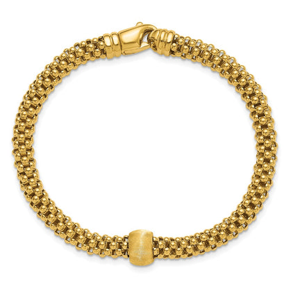 14K Yellow Gold Polished And Brushed Bead Popcorn Mesh Bracelet