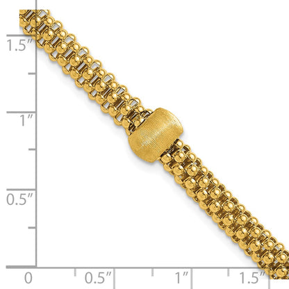14K Yellow Gold Polished And Brushed Bead Popcorn Mesh Bracelet