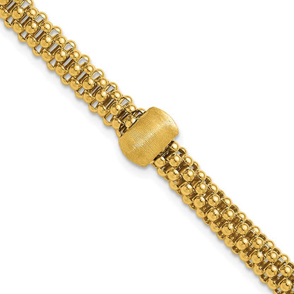 14K Yellow Gold Polished And Brushed Bead Popcorn Mesh Bracelet