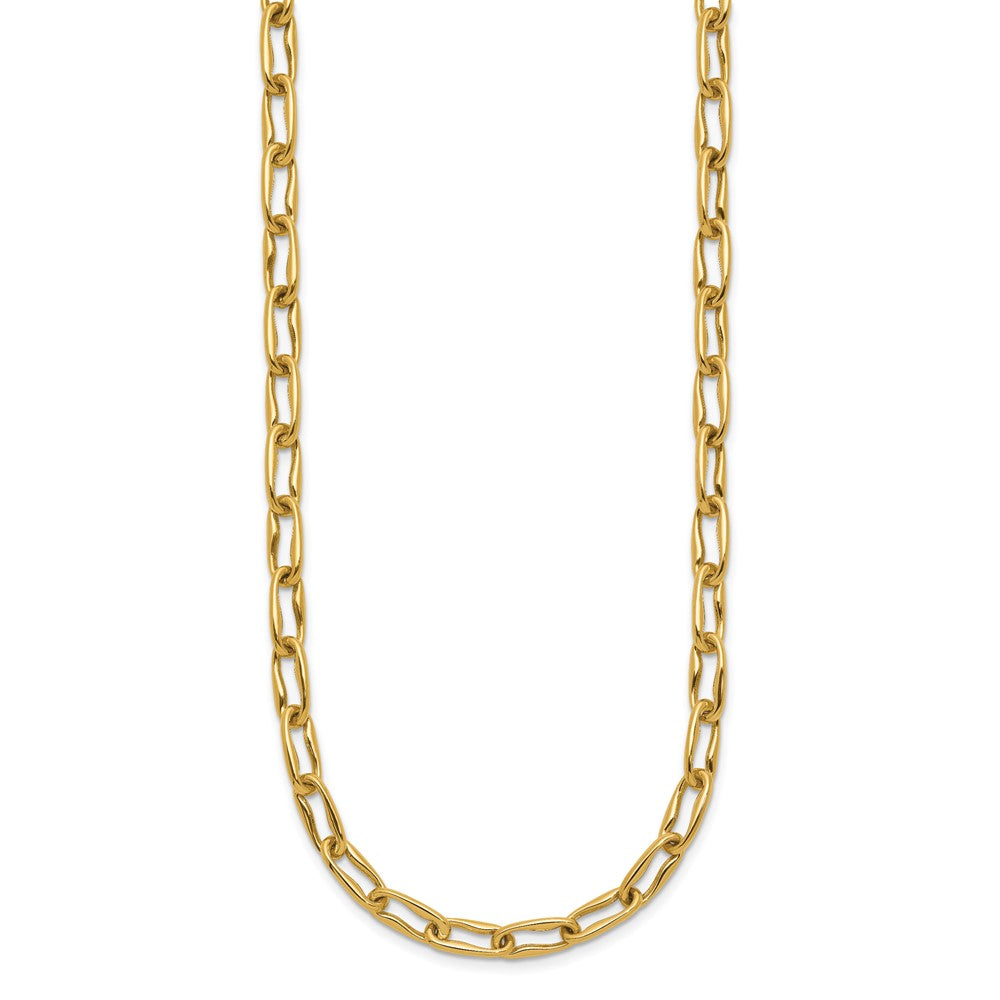 14K Yellow Gold Polished Fancy Wavy Elongated Oval Link Necklace