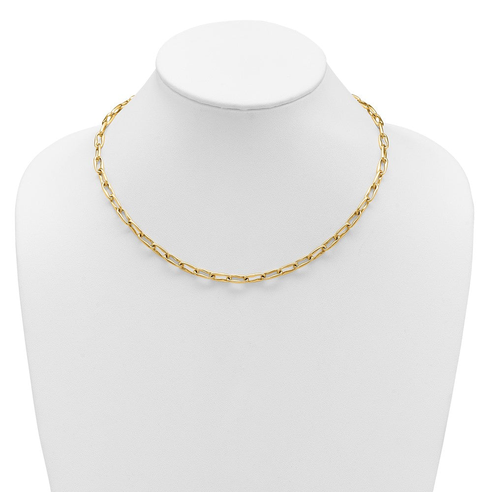 14K Yellow Gold Polished Fancy Wavy Elongated Oval Link Necklace