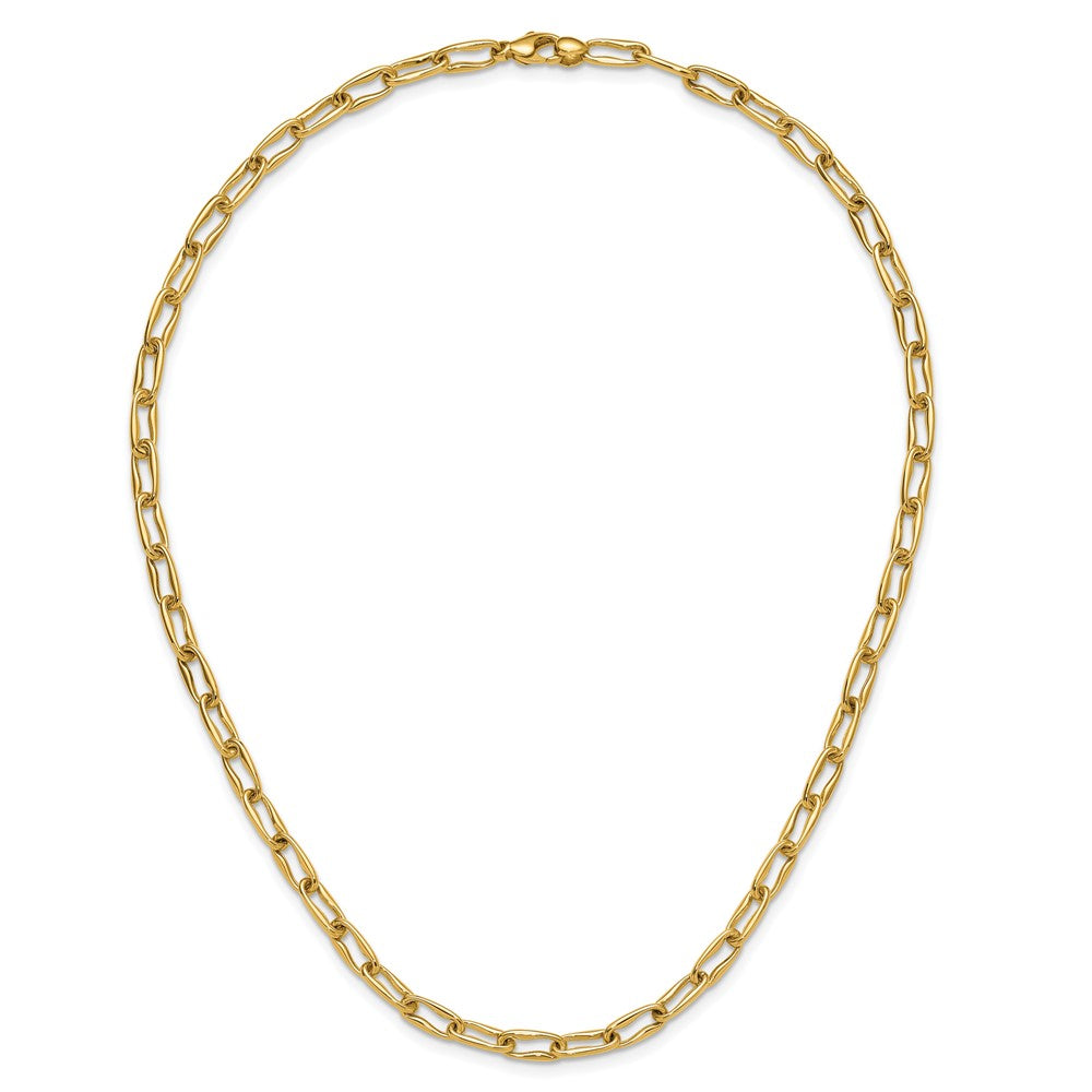14K Yellow Gold Polished Fancy Wavy Elongated Oval Link Necklace