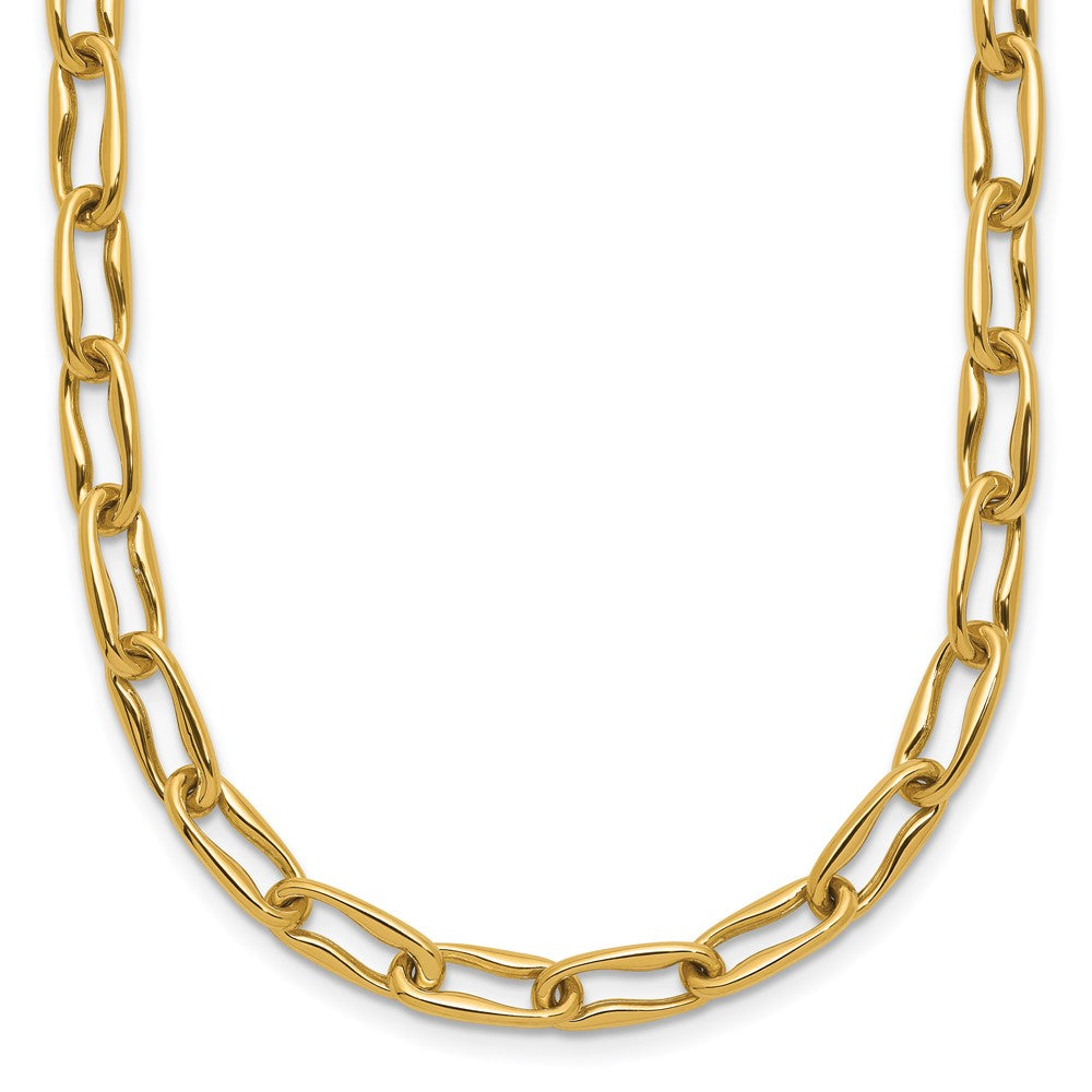 14K Yellow Gold Polished Fancy Wavy Elongated Oval Link Necklace