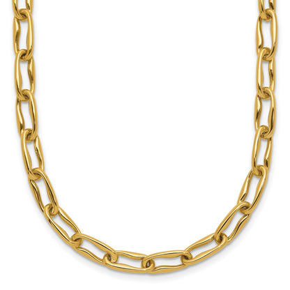 14K Yellow Gold Polished Fancy Wavy Elongated Oval Link Necklace