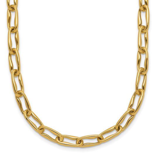 14K Yellow Gold Polished Fancy Wavy Elongated Oval Link Necklace