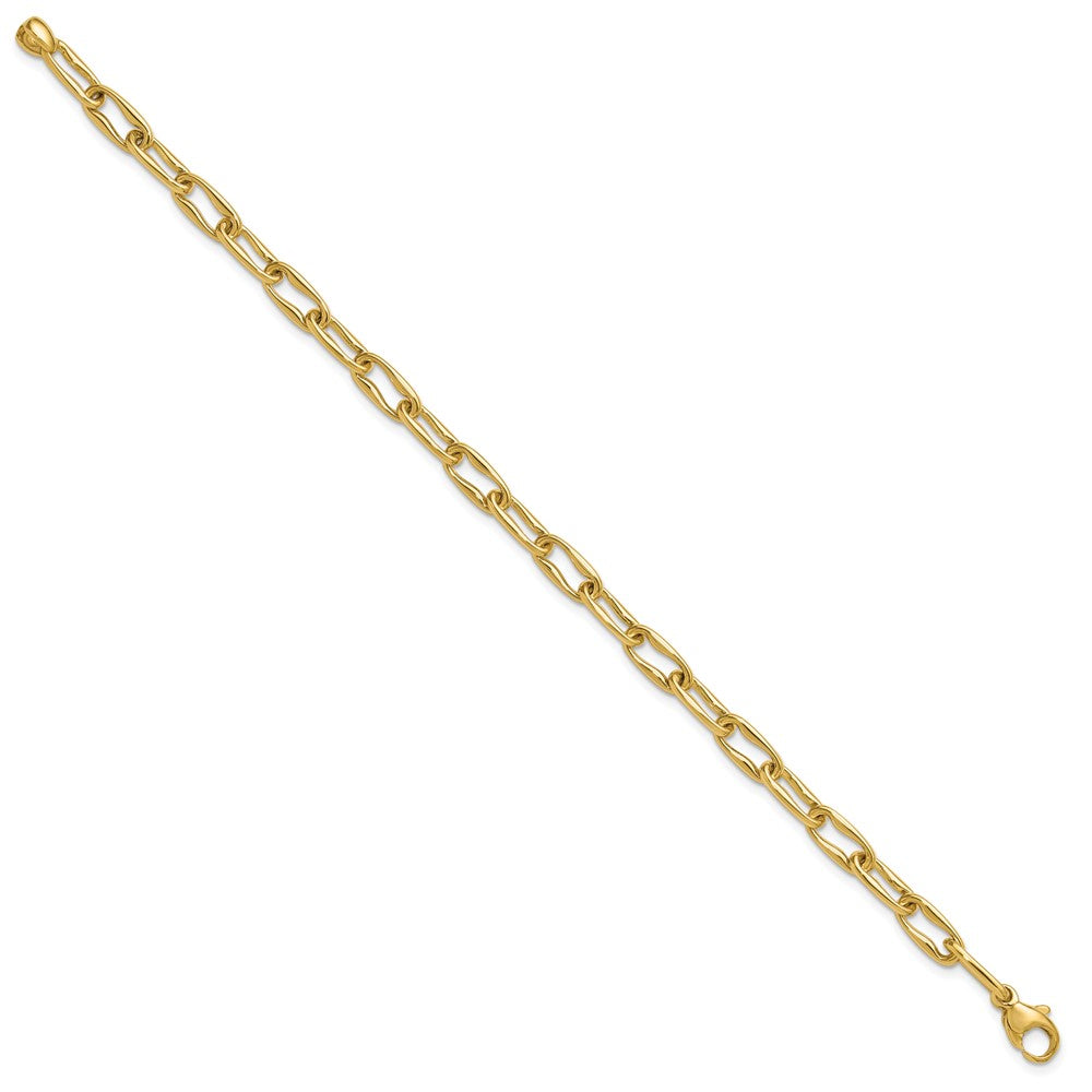 14K Yellow Gold Polished Fancy Wavy Elongated Oval Link Bracelet