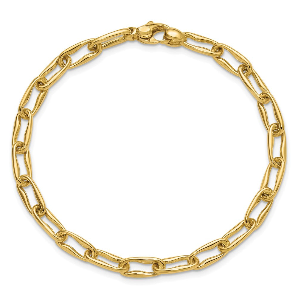 14K Yellow Gold Polished Fancy Wavy Elongated Oval Link Bracelet
